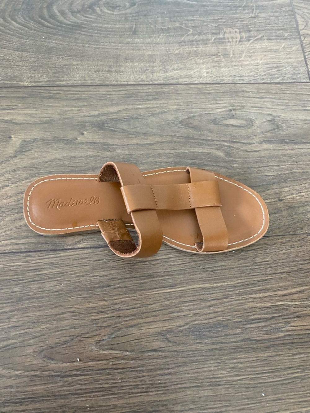 New Madewell Cognac Brown Leather Cross-Strap Slide